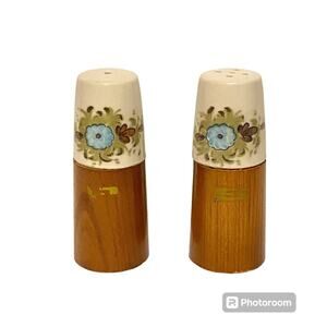 Vintage Wood & Ceramic Salt & Pepper Shaker Set